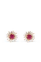 One of a Kind Stud Earrings, 18k Gold with Ruby & Diamond